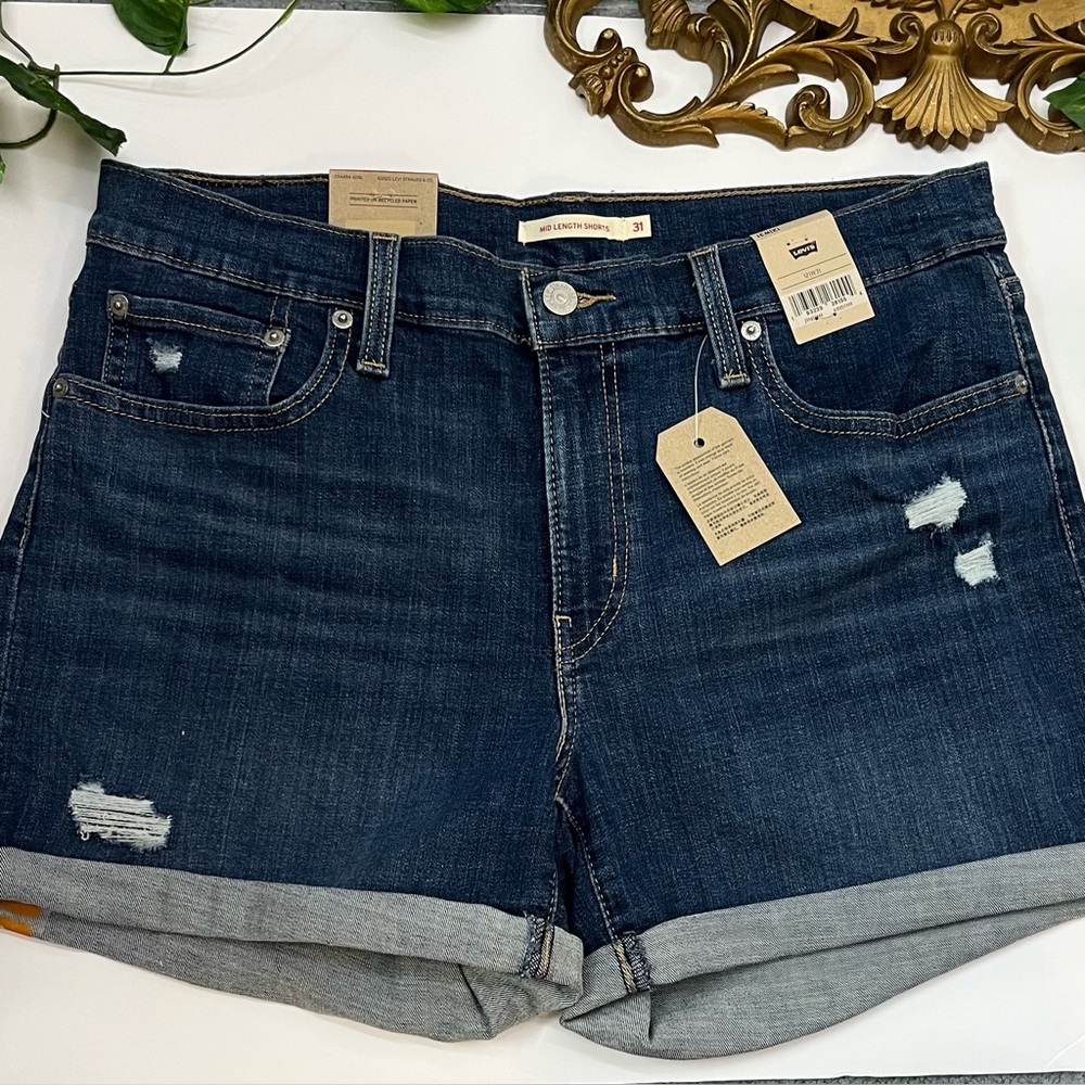 NWT Levi's Blue Jean Shorts with Rolled Cuffs and Distressed Details